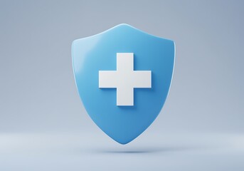 Obraz premium Modern blue shield with white cross symbol isolated graphic design