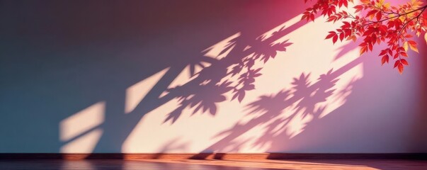 Dark shadows of leaves and branches project on light-colored wall , shadow, backdrop
