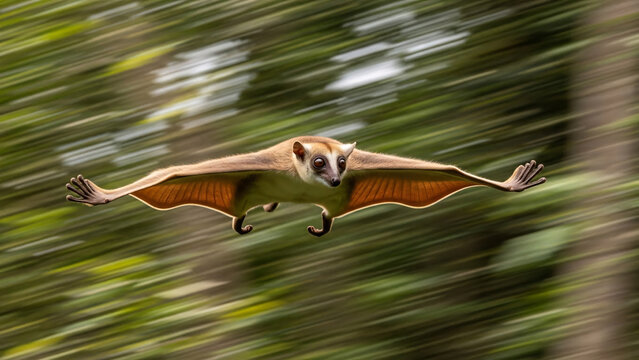 Colugo Gliding Through Forest Canopy