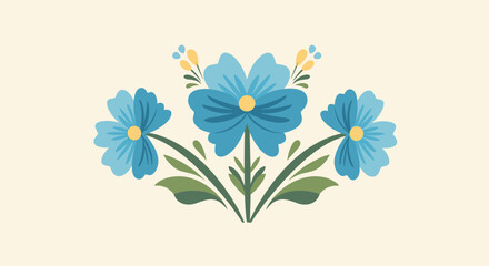 Charming floral arrangement with blue blooms and greenery on cream background