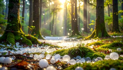 Mushrooms in Forest with Sunlight Filtering.