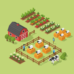 Farm Scene with Cows and Barn.