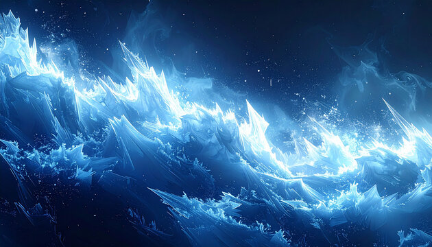 青い氷の波が斜めに流れる冬の躍動感ある背景