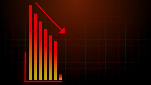 Business graph with red arrow. Negative chart graph animation, red arrow is making downfall on a grid background.