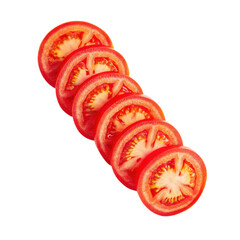 A vibrant display of sliced tomatoes on a black background
