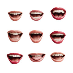 A collection of smiling mouths with white teeth