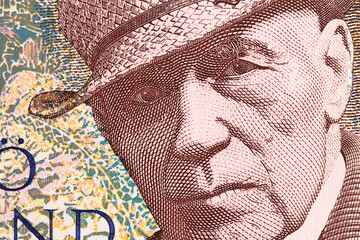 Johannes Sveinsson Kjarval a closeup portrait from Icelandic money