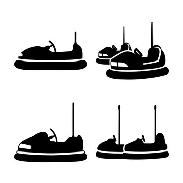 Collection of classic bumper car silhouettes for amusement park fun and carnival rides
