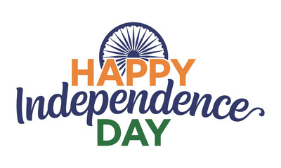 Happy India Independence Day celebration text with wheel symbol, vector illuastration