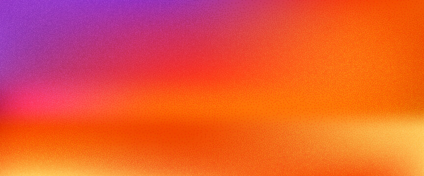 Sunset grain noise gradient background. Warm gradation yellow, orange purple hues blending into soft tones, perfect for autumn designs, seasonal projects. Gritty effect backdrop. Vector vibrant bg.