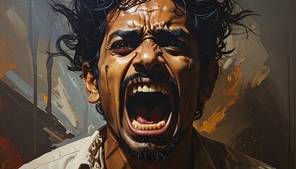 Angry man screaming in frustration.