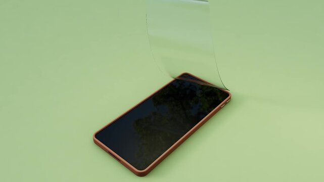 Animation of a screen protector being applied to a cell phone.