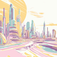 Futuristic Cityscape in Pastel Colors © Edik