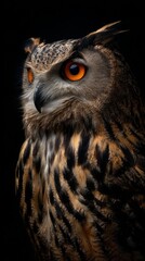 Obraz premium Dramatic close-up owl portrait with glowing orange eyes