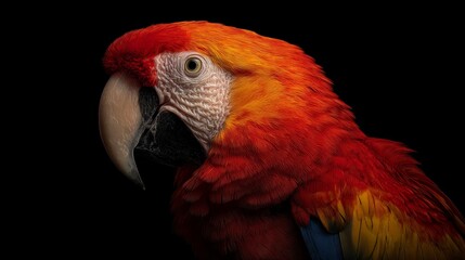 Obraz premium Scarlet macaw parrot portrait on black background