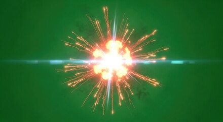Obraz premium Explosion of light and energy radiating from a central point, creating a dynamic visual effect against a green background