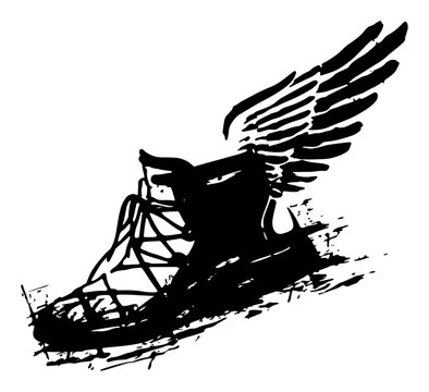 Winged sandal of hermes or mercury god in grunge style