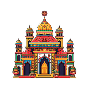 Colorful Indian Temple Illustration for Durga Puja Celebrations, A Beautiful Representation of Indian Culture and Traditions