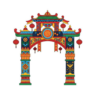 Vibrant traditional archway, a grand cultural gateway symbolizing festive entrances and celebration, ideal for evoking the joyful spirit of Durga Puja