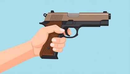 Hand holding a brown pistol gun.