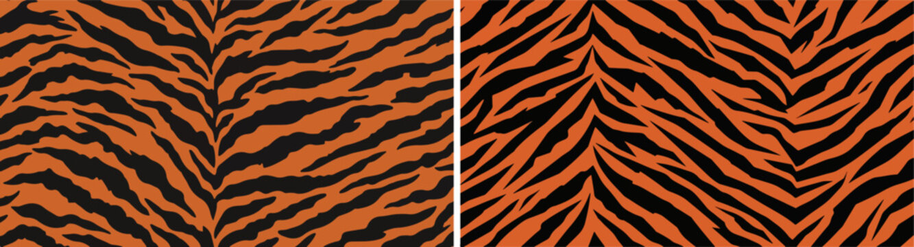 Orange and Black Tiger Stripes Vector Seamless Pattern Background Texture