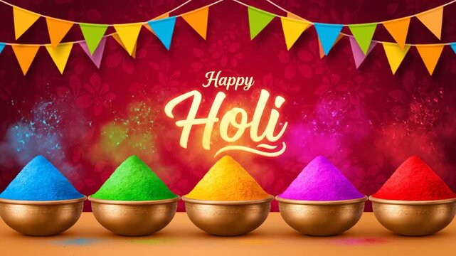 Happy Holi Festival Background Colorful Gulal Powder Bunting Flags