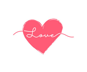 Pink Heart with Love Text Vector illustration