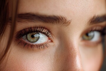 Obraz premium Close-up View of Woman With Healthy Eyebrows and Lashes Showcasing Natural Beauty in Bright Light Setting