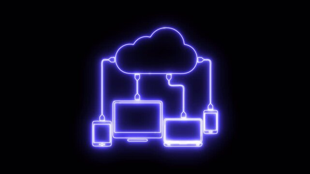 Cloud computing glowing neon icon 4K video animation	