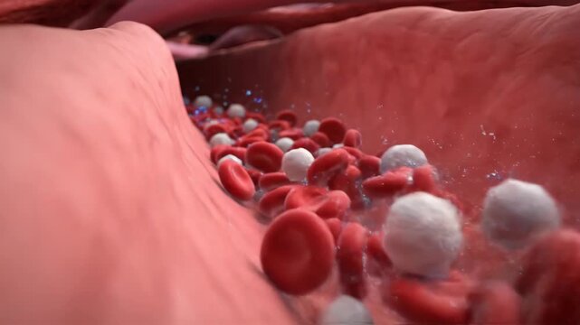 Microscopic Journey: Blood Cells Flowing Through Artery
