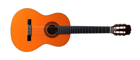 Fototapeta premium Classic acoustic guitar with orange body and black fretboard on white background