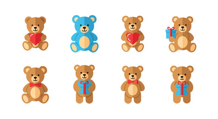 Obraz premium Cute cartoon teddy bear vector characters with hearts gifts and bow ties EPS10 Stock.eps