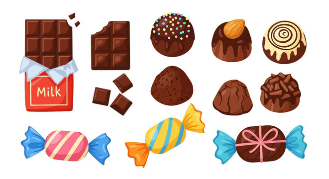 Colorful Cartoon Chocolates and Candies Flat Vector Illustration EPS10 Stock.eps
