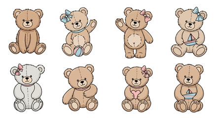 Fototapeta premium Adorable Teddy Bear Collection: A heartwarming compilation of meticulously crafted teddy bears, each radiating charm with their unique accessories.