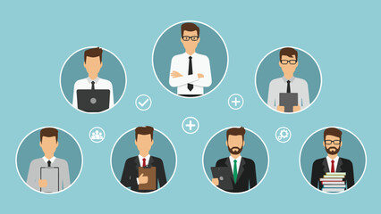 Human Resources Selection Process with Profile Circles and Talent Management Icons