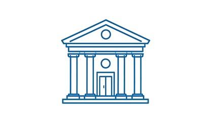 Obraz premium A simple blue line drawing of a building with columns and a triangular roof
