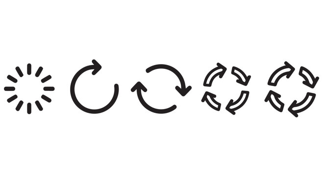 Set of simple black loading icons on Transparent Background, representing various stages of progress and activity.