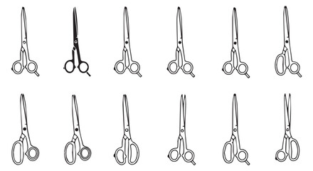 Naklejka premium Collection of hand drawn scissors illustrations in various styles on Transparent Background, perfect for crafting and design projects.