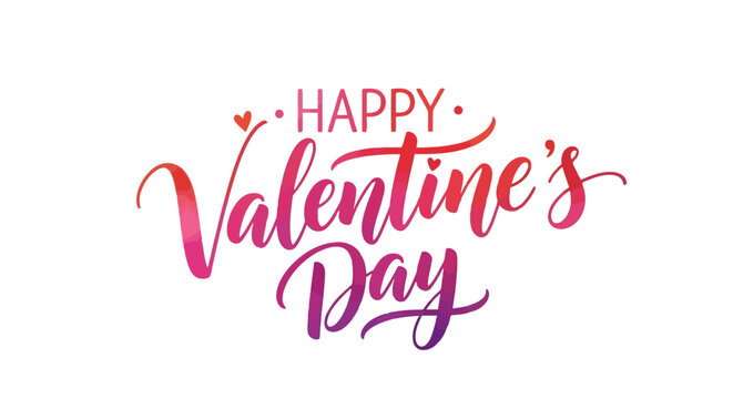 Vibrant Happy Valentine s Day calligraphy with pink watercolor gradient and cute hearts EPS10 Stock.eps