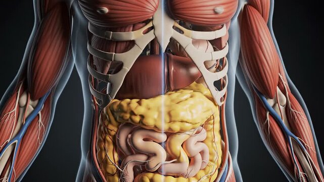 Human body digestive system and visceral fat anatomy