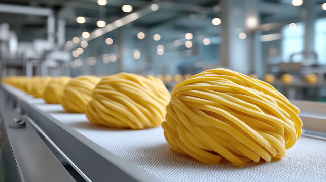 Fresh pasta noodle factory stainless steel modern production food industry Italian cuisine automated process delicious