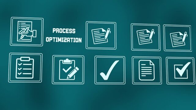 Business process optimization and industrial workflow improvement flat icon set.