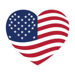 Heart shaped American flag symbolizing love and patriotism on a clean background viewed straight on