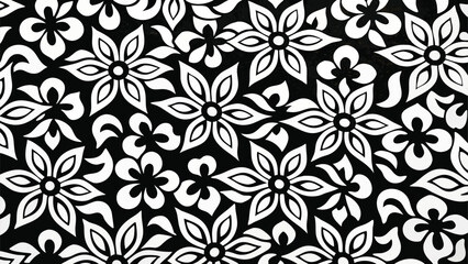 Fototapeta premium Black and white floral pattern, damask design, vector illustration, seamless texture, for wallpaper or background, isolated on transparent background, png