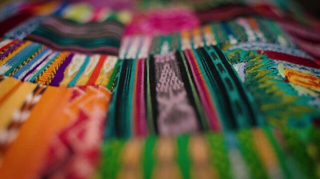 Close up view of colorful Guatemalan woven textile patterns