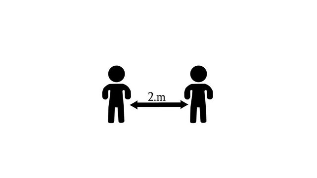 Two Black Stick Figures Maintaining Two Meter Distance on White Background social distancing two meters