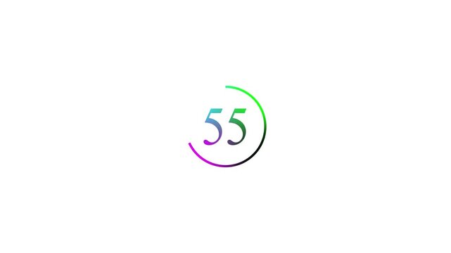 Number 53 Inside a Colorful Circular Progress Bar on White Background Keywords: 53, fifty three, number, numeral, count, counting, progress, bar, circle, circular, ring, arc, gauge, meter