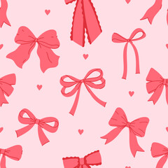 Seamless pattern with pink bows of various shapes. Vector graphics.