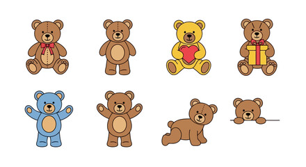 Fototapeta premium Cute Outlined Cartoon Teddy Bears in Various Poses EPS10 Stock.eps