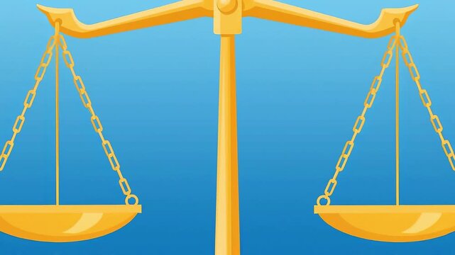 A flat animated economic stability icon with balance scale, subtle sway animation, slow centered zoom camera movement, calm professional tone, loop.